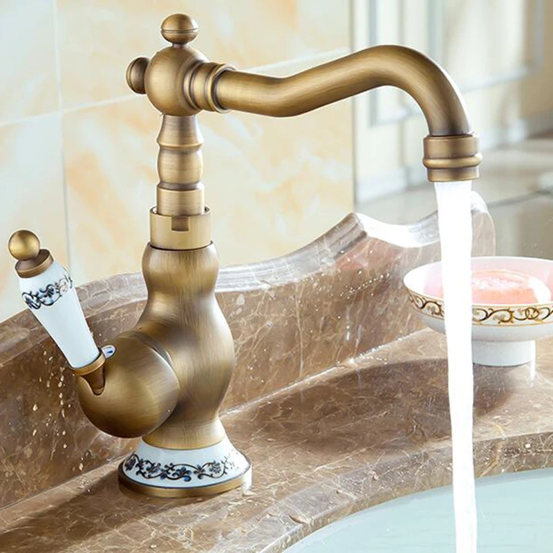 

Vidric Antique Solid Brass bathroom faucet single handle single hole bathroom table basin hot and cold mixer tap basin faucet