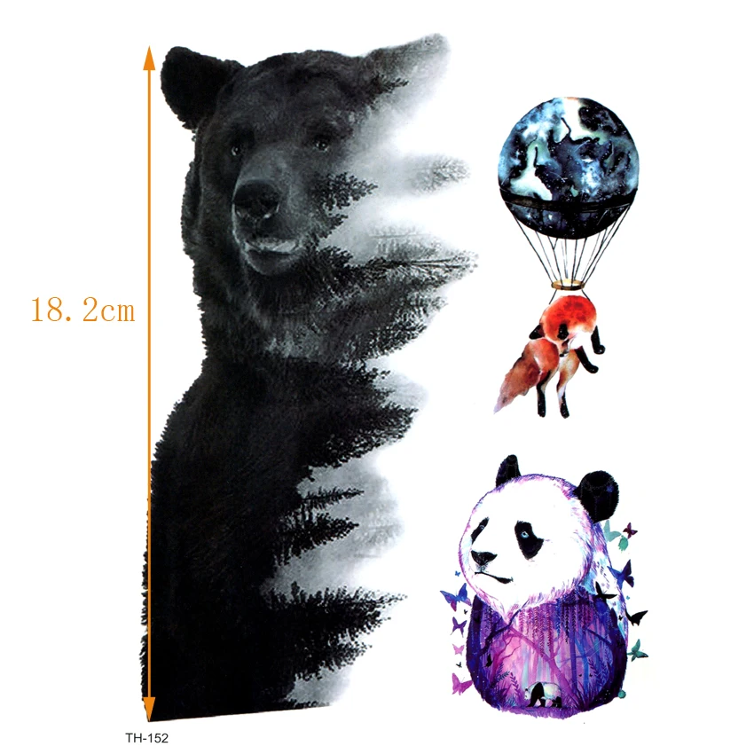 5pcs Black Bear And Panda Waterproof Temporary Tattoos Men Beauty Animals The Flash Tattoo Tatouage Temporaire Tatoo For Kids
