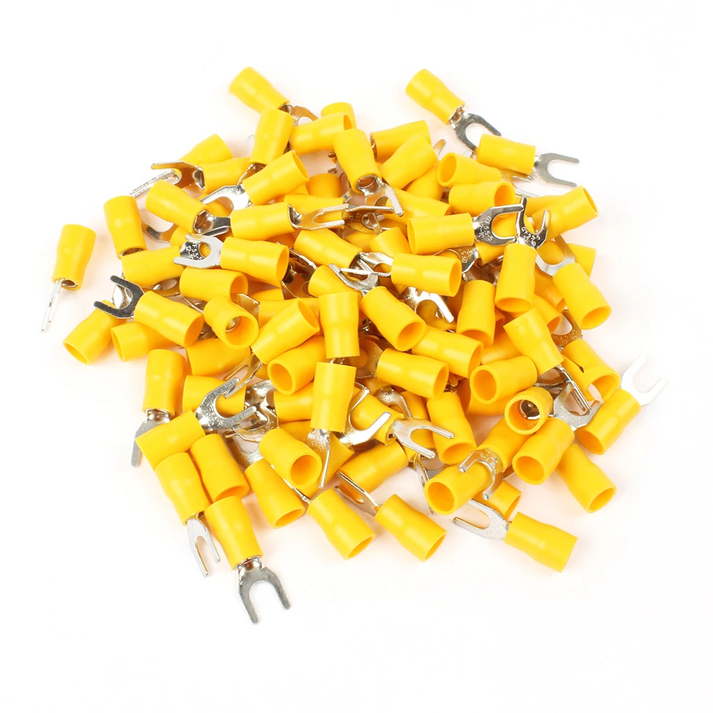 50PCS SV5.5-5 Yellow Furcate Terminal Cable Wire Connector Fork Type Insulated Wiring Terminals for AWG12-10