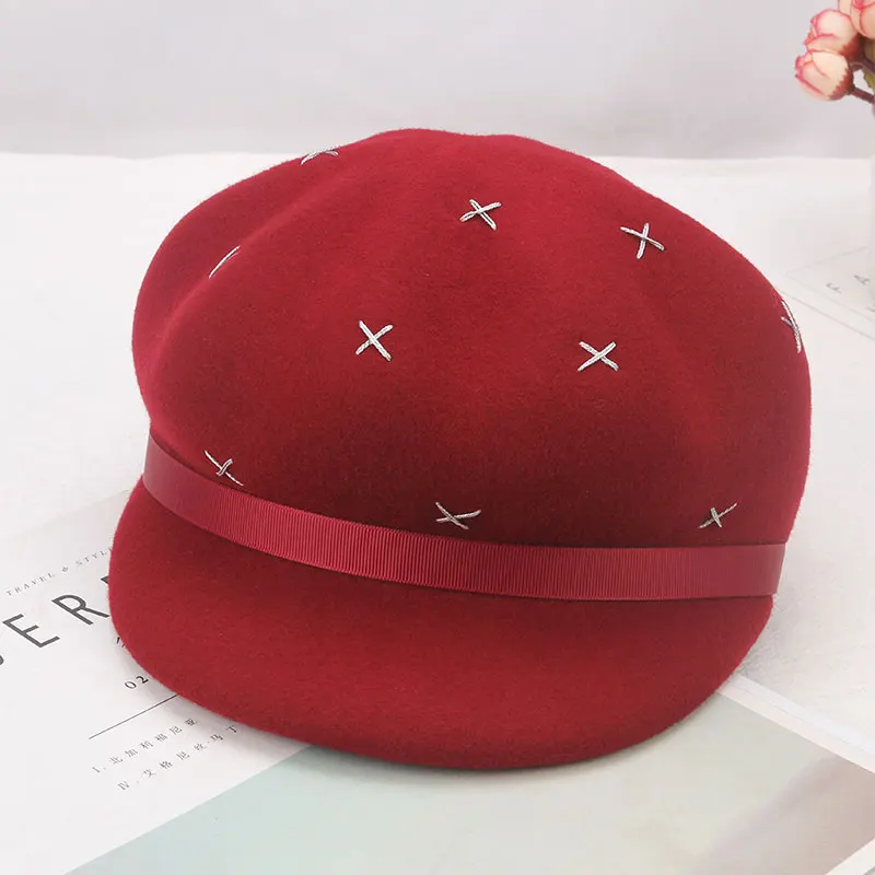 

Lady Leisure Visors Hat Adult Newsboy Woolen Cap British Female Joker Retro Wool Octagonal Cap Adjustable Warm Hats B-8952
