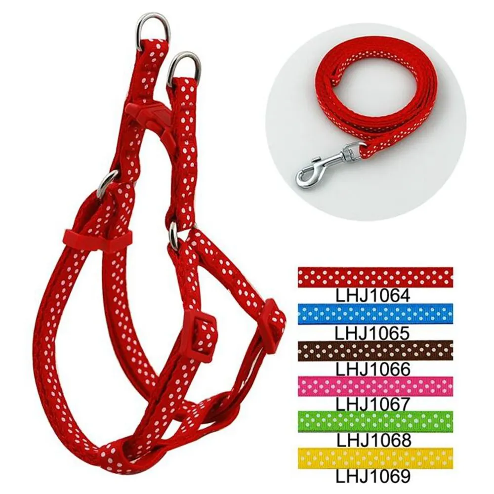 Polka Dot Nylon Dog Harness and Lead Leash Set No Pull for Medium Dogs 6 Colors