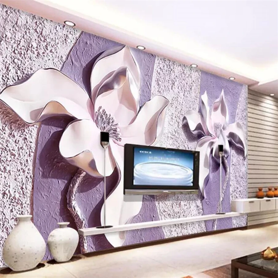 

wellyu Custom Photo Wallpaper 3d Murals papel de parede обои Relief Purple Magnolia Living Room Bedroom TV Background wall paper