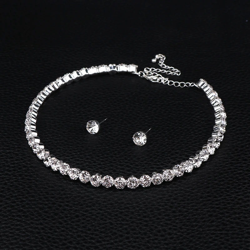 TREAZY Silver Color Circle Crystal Bridal Jewelry Sets Shinning Rhinestone Necklace Earrings Set Women for Wedding Accessories