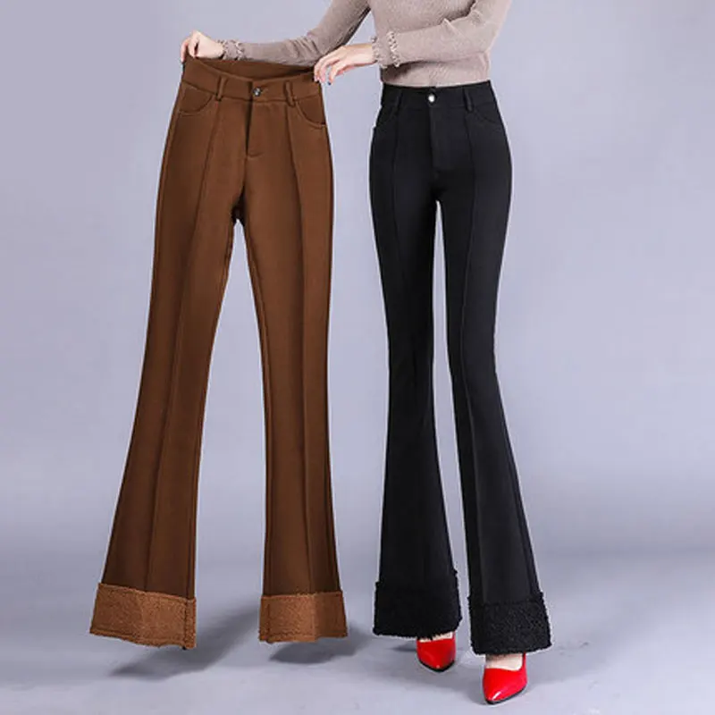 

Solid color drooping flare pants autumn and winter women's new high waist trousers slim trousers wool wide leg pants TB190104