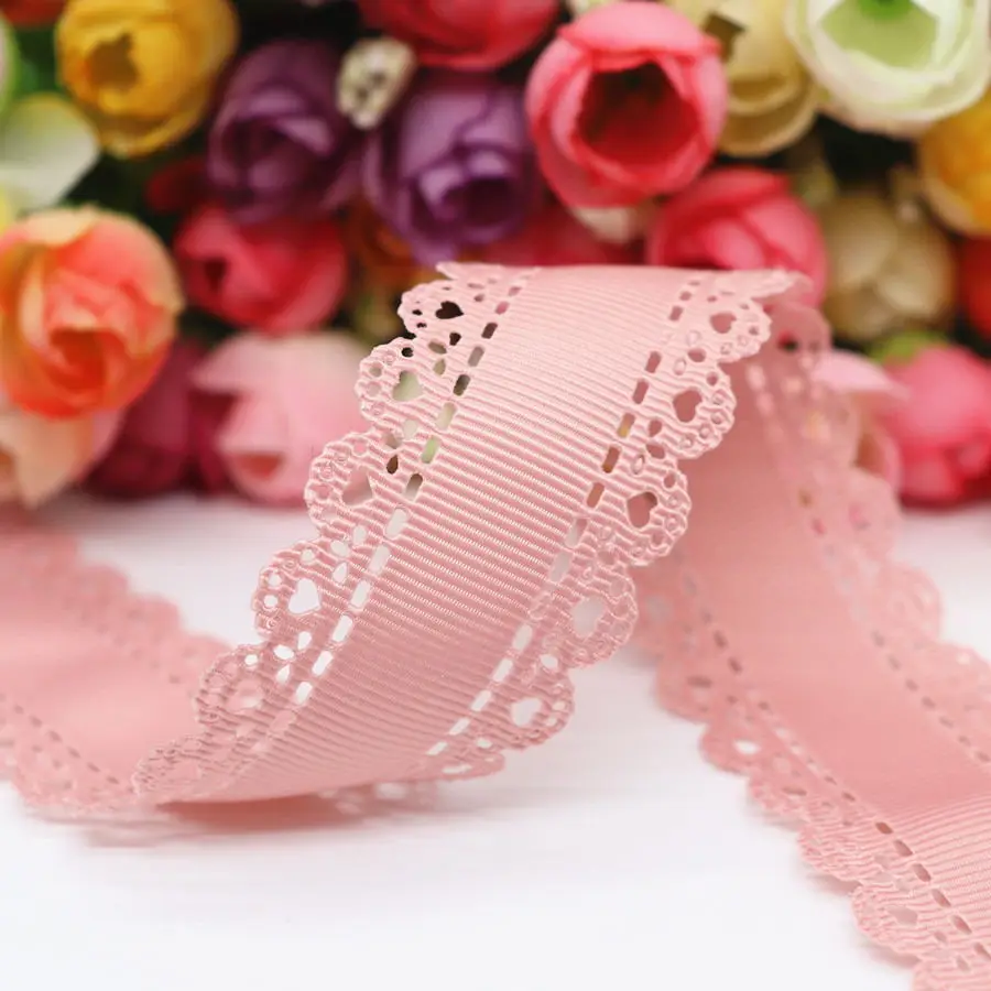 10 Yards Hohles Spitzen-Grosgrain-Band Pfirsichherz-Band 30MM für Haarschleifen DIY-Handarbeiten Handgemachte Accessoires M19042702 – Detail 3