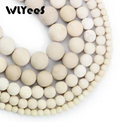 WLYeeS Natural Matte Ancient Fossils Stone Rice white Round Loose bead ball 4/6/8/10/12MM Jewelry bracelet making DIY  Accessory