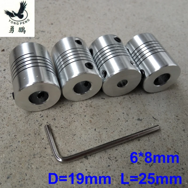 4 pieces/lot Shaft Coupling 6mm To 8mm Flexible Coupler 6*8mm OD 19x25mm stepper motor 6*8mm high quality CNC machine motor jaw