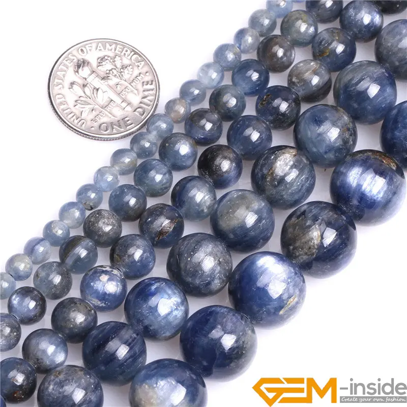 Natural Stone Round Blue Kyanite Beads For Jewelry Making Strand 15\