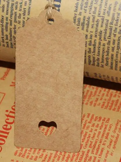 

1000 pcs 9.5 * 4.5cm Hollow Heart Scalloped Kraft Paper Card / Blank Tag / Wedding Favour Gift Tag Price Label with Rope