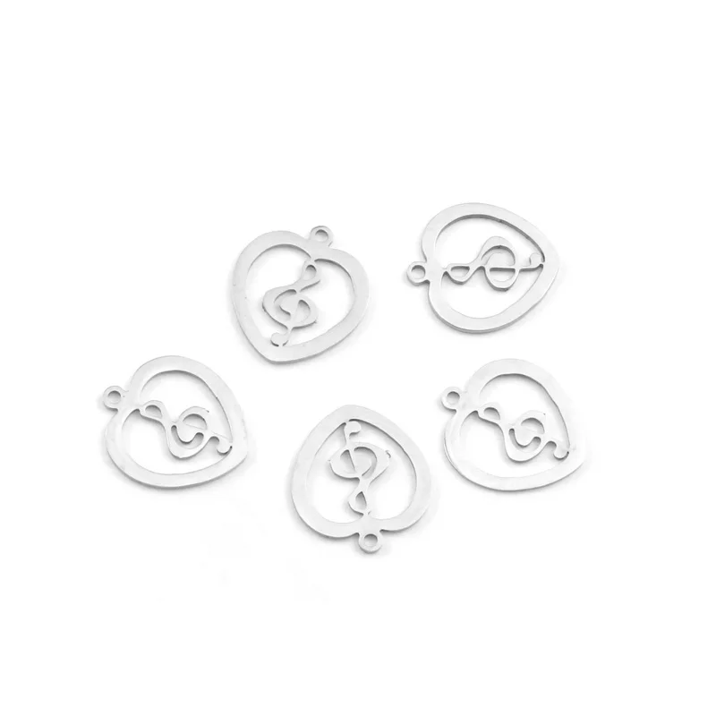 5pcs/lot Stainless Steel Heart-shaped musical note Pendant Charms for DIY Bracelet Necklace Findings Jewelry Making Accessories