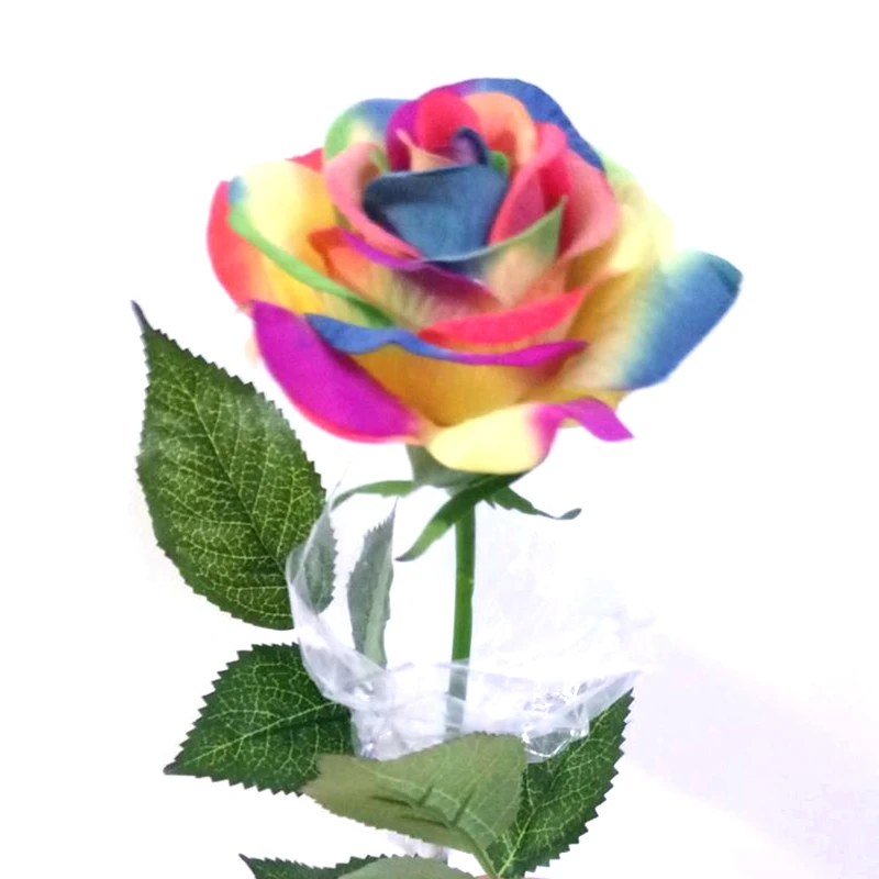 10pcs Colorful Artificial Silk Flower Rainbow Rose Flower Real Touch Wedding Home Decoration Room Decor Simulation Flower Branch