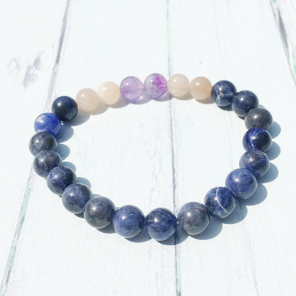 MG0400 Natural Gemstone Yoga Bracelet for Women 8 mm Blue Sodalite Bracelet Sunstone  Amethyst Energy Jewelry