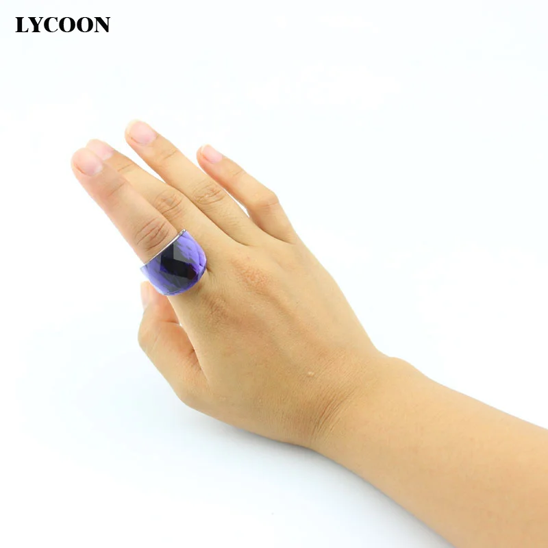 LYCOON Quality 316L Stainless steel With  transparency Dark purple ring Austrian violet Crystals Rings for women R0614