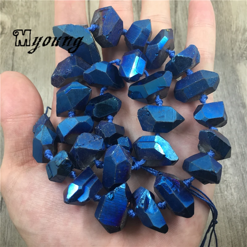 Faceted Blue Titanium Quartz Druzy Nugget Beads,Gems Stone Freeform Crystal Druse Gravel Pendant Beads For DIY Jewelry MY1975