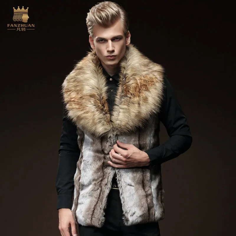 

Free Shipping New fashion male Men's winter 2015 sleeveless vest slim Faux Fur Vest warm fur collar Lapel grass 4001 On Sale