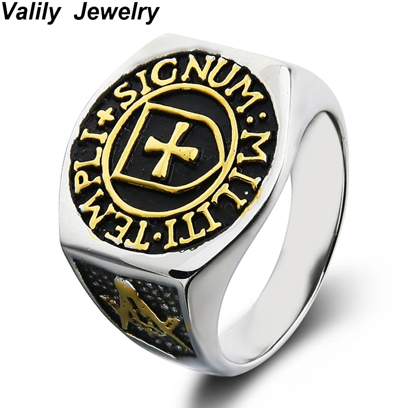 EdgLifU Men Ring Gold Plating Mason Signet Rings Men's Stainless Steel Freemason Ring Masonic Rings Male Party Gift