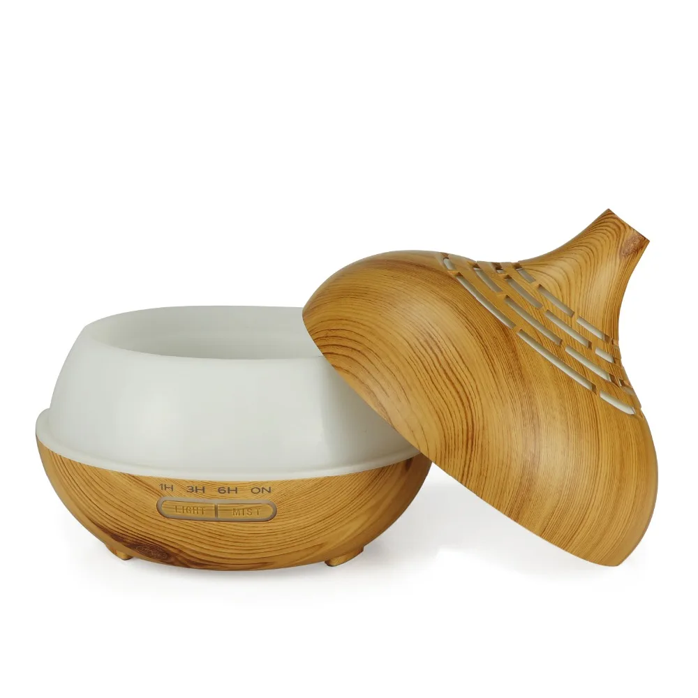 400ml Aroma Ätherisches Öl Diffusor Holzmaserung Hohl Ultraschall-luftbefeuchter Mit 7 Farbe Beruhigende Licht Für Home Schlafzimmer yoga