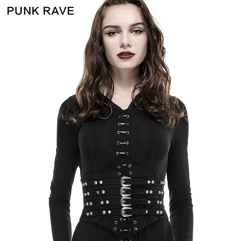 Punk Rave Buckle Loops Pu Leather Steampunk Fashion Girdle Vest Cosplay Performance clothing Y659BK