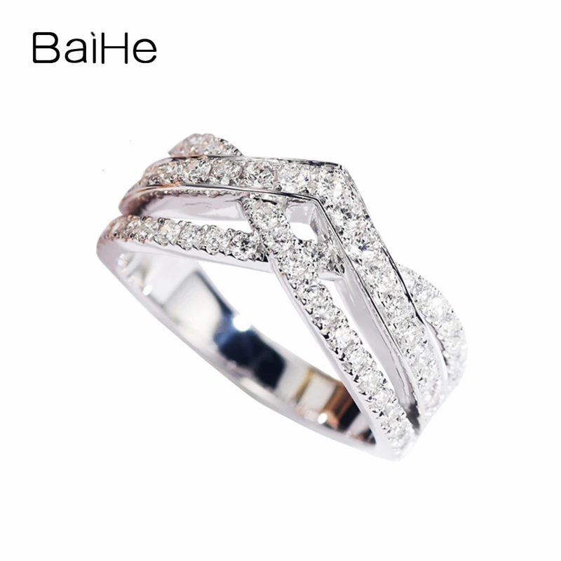 

BAIHE Solid 14K White Gold 0.72ct H/SI Natural Diamond Crown V Ring Women Wedding Trendy Women Fine Jewelry Anillo corona 왕관 반지