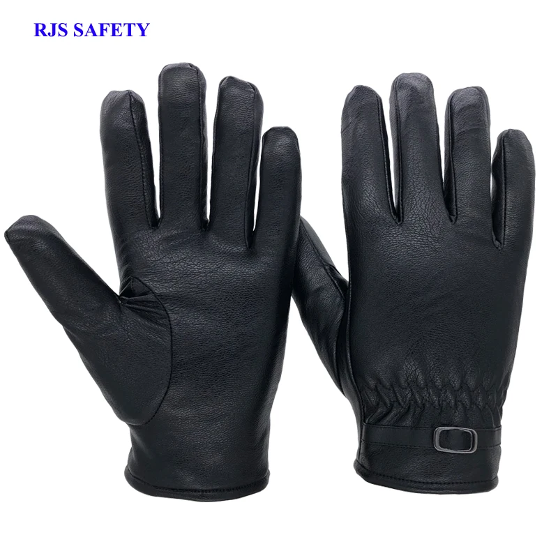 

RJS SAFETY New Women PU Leather Gloves Black Autumn Winter Warm Fleece Gloves For Female Ladies Driver wear-resiting gloves 5040