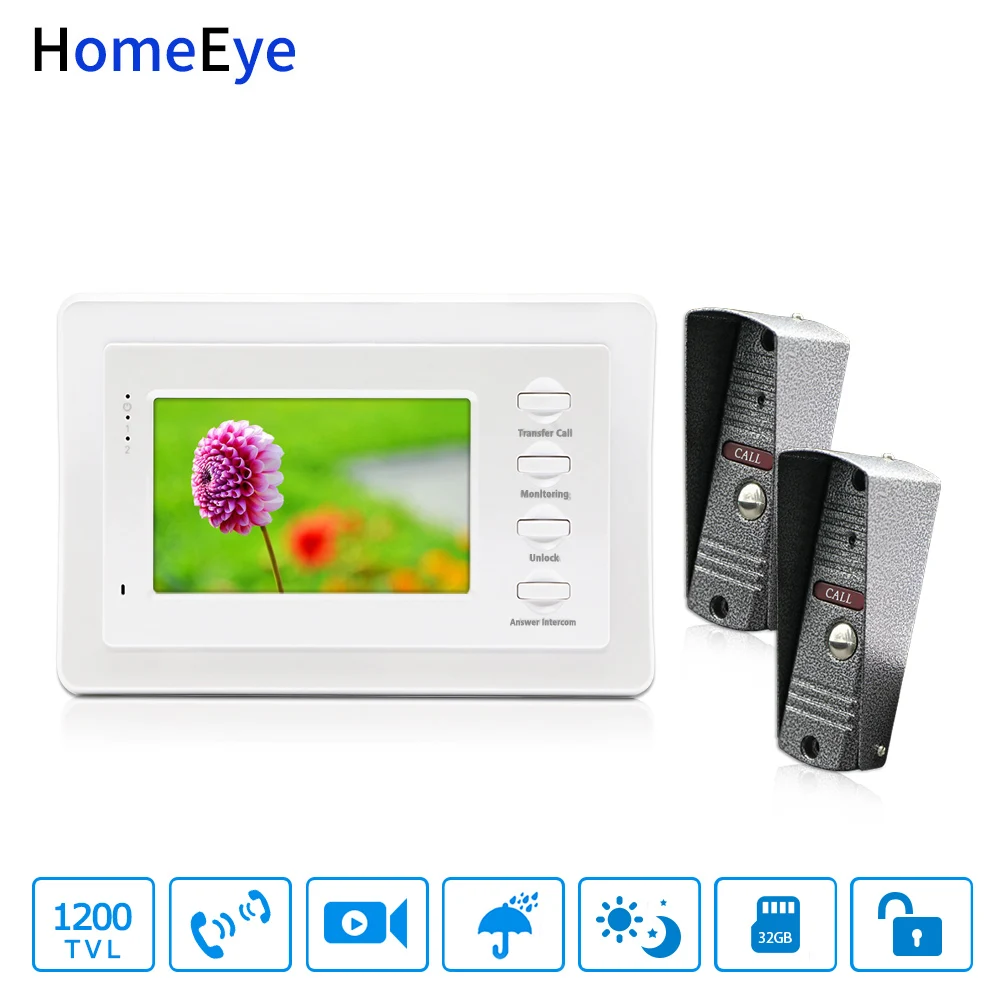 2-1 Video Door Phone Video Intercom Doorbell 1200TVL Camera Indoor Monitor Door Control Access System Home Security Wholesale