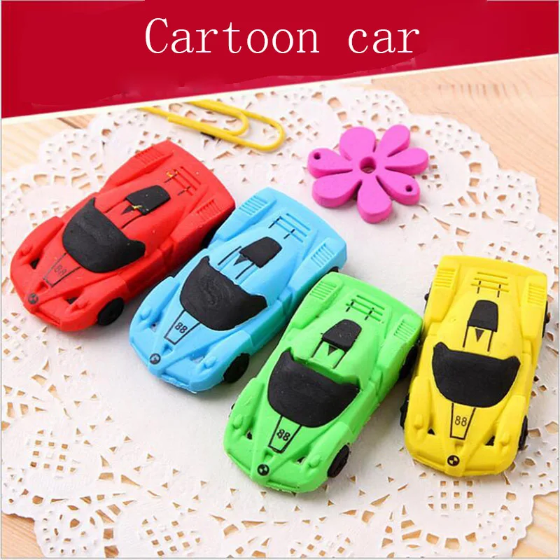 1pc Beautiful Creative DIY Car Cartoon Toy Eraser Cute Student School Supplies Eraser Child Gift Stationery Color Random