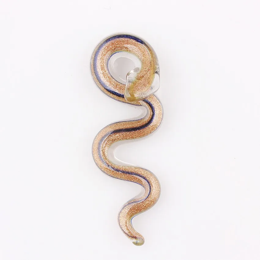 QianBei Hot Sell Wholesale 6pcs Handmade Murano Lampwork Glass Mix Color Sand Snake Pendant Necklace