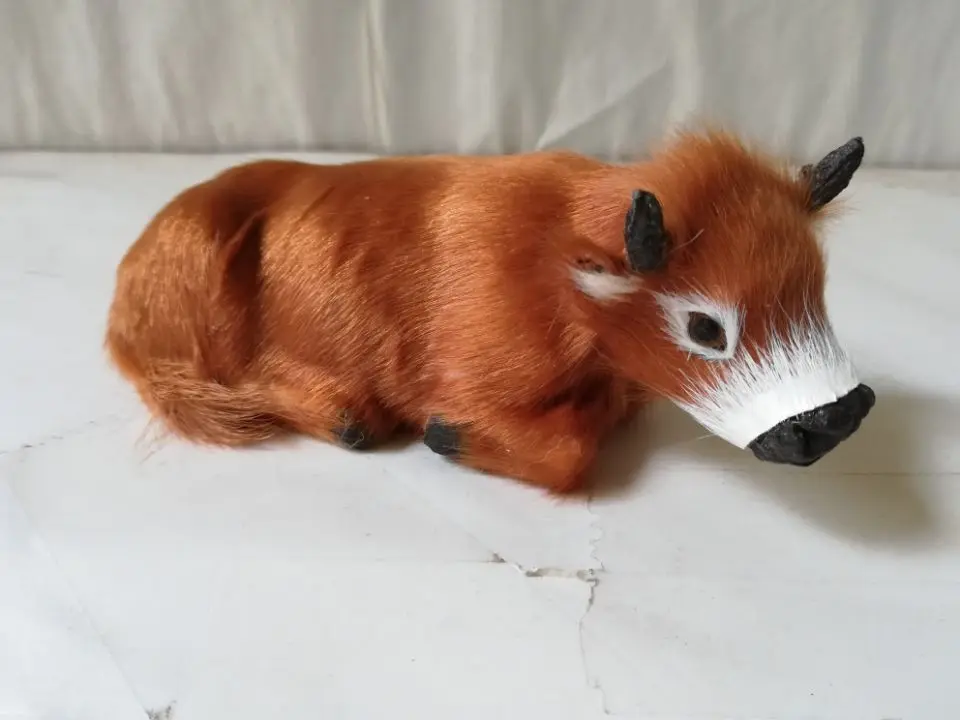 about 16x7cm simulation prone cattle polyethylene&furs model handicraft home decoration gift b2628