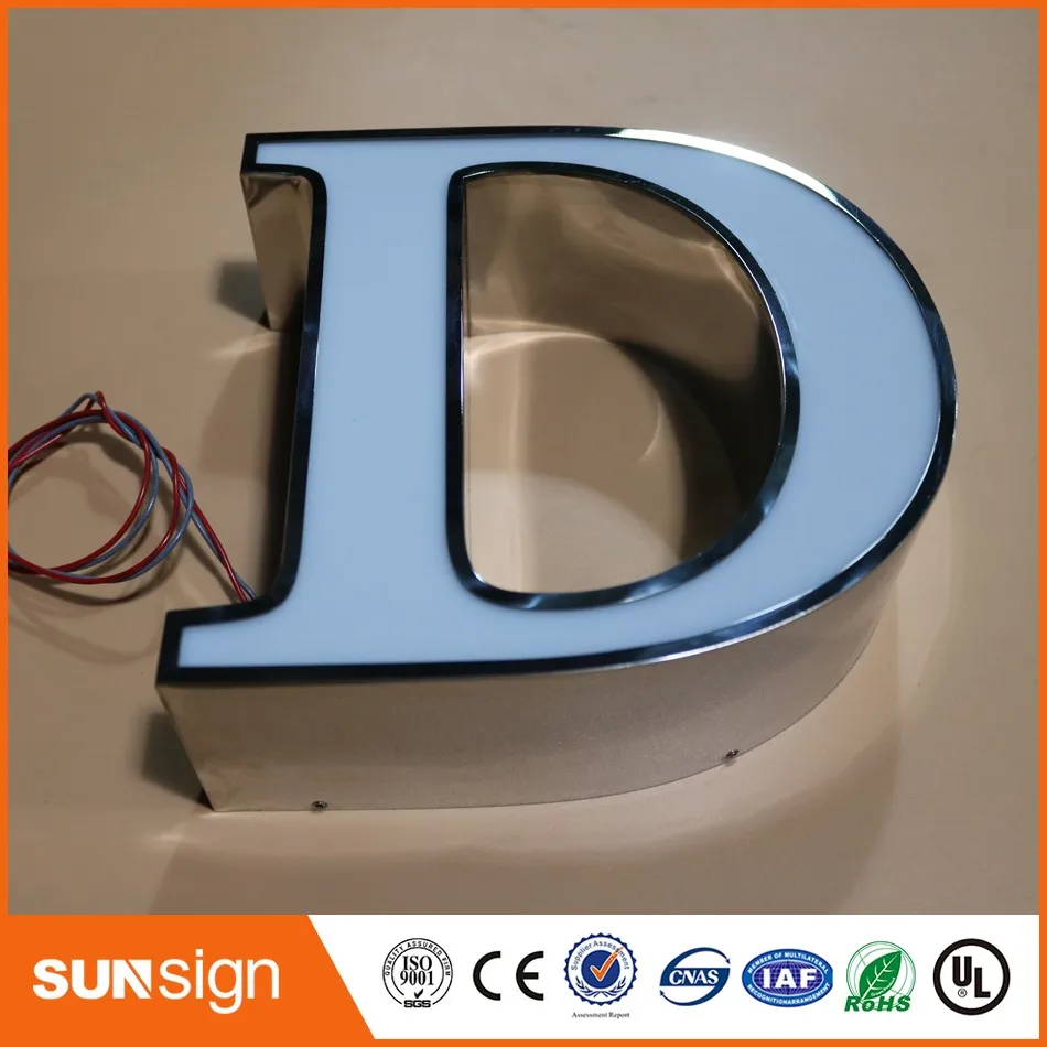 Custom acrylic surface stainless steel led lighted letters sign making