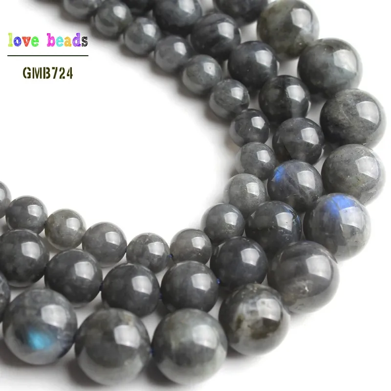 A+ Natural Grey Labradorite Moonstone Stone Round Loose Beads for Jewelry Making 15\'\' Strand DIY Bracelet 6/8/10mm