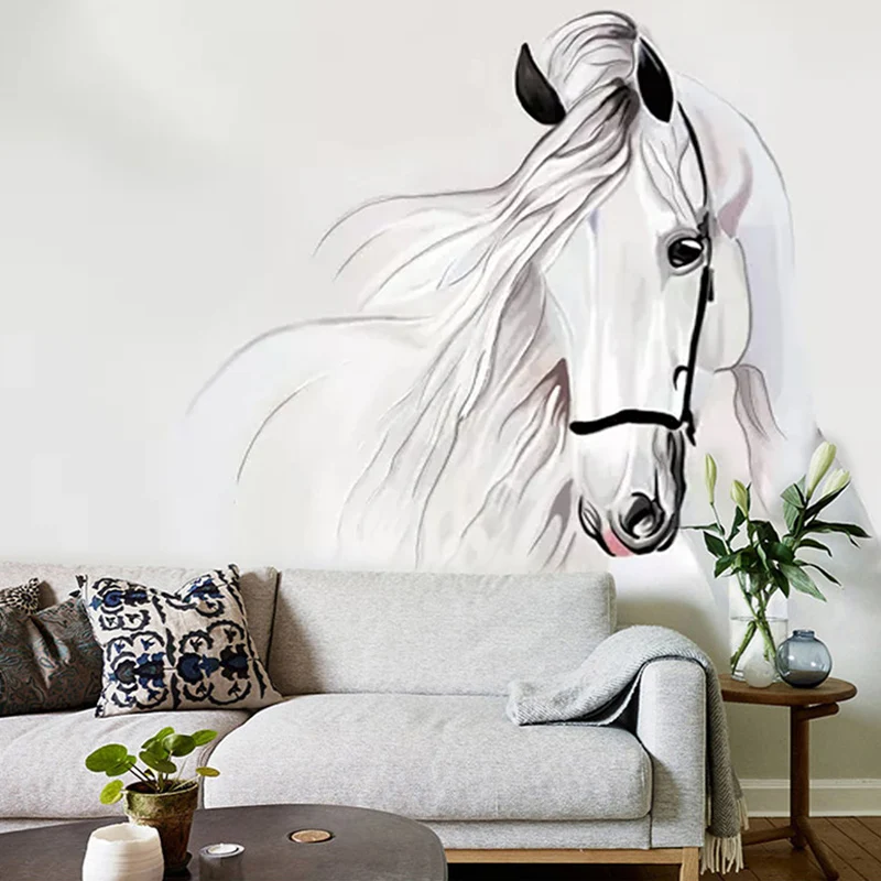 Custom Photo Mural Wallpaper For Bedroom Walls 3D Hand Painted White Horse Abstract Art Wall Painting Living Room Decoration