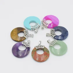 Natural Purple Crystal Rose Pink Quartzs Onyx Green Howlite Stone Donut Coin Round Reiki Healing Pendant for Necklaces Jewelry