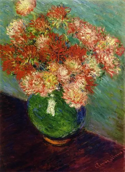 

Still Life Art Classic Flower Oil Painting for Dining Room Vase of Chrysanthemums by Claude Monet Painting on Canvas Handmade