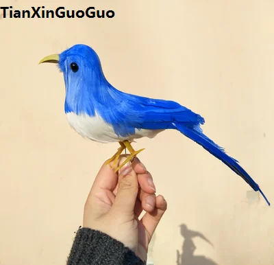 about 22cm blue feathers bird hard model foam&feathers bird home garden decoration prop gift s1889