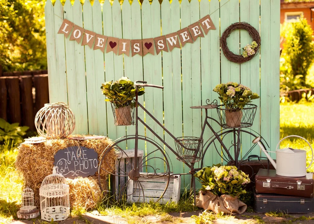 Capisco Flower bicycle Wooden wall sweet love wedding party Photography studio Backgrounds Outdoor scenery Photo Backdrops