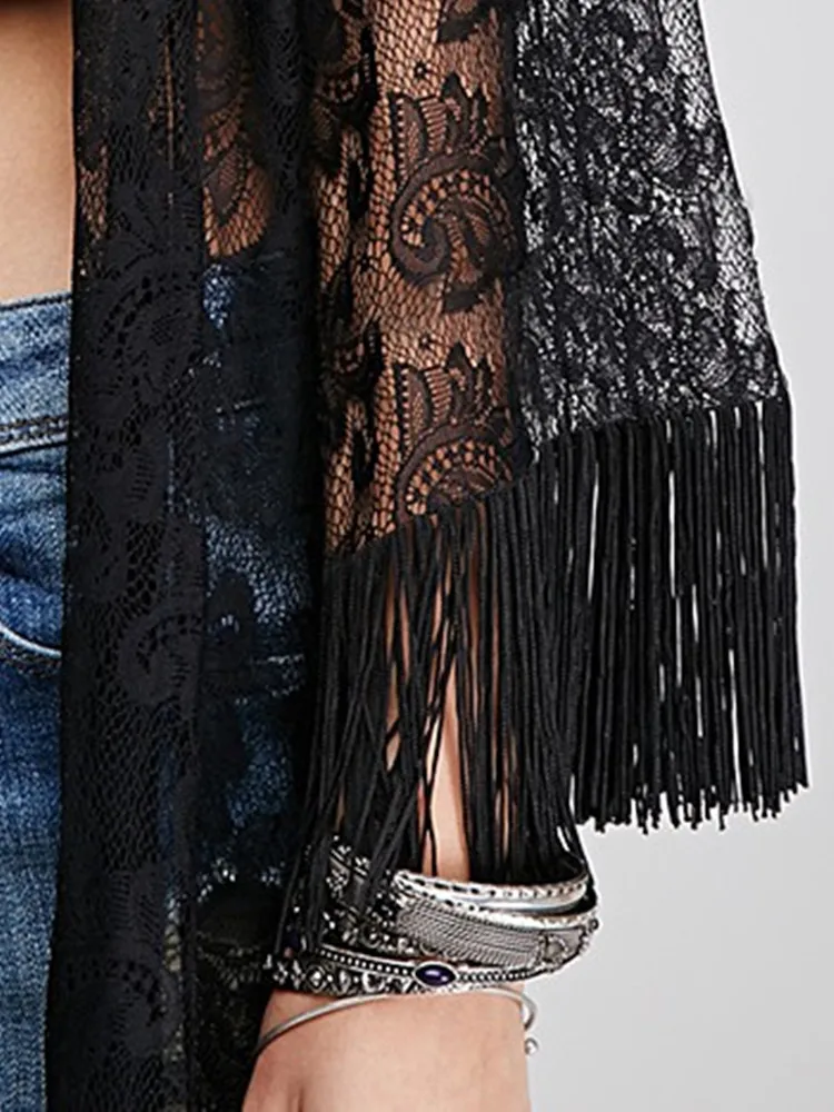 MwWiiWwM Estate 2019 Nuovo Arrivo Lungo Prospettiva Cardigan Kimono Allentato Nappe Scialle Spiaggia di Colore Nero Blusas Multi-size 35