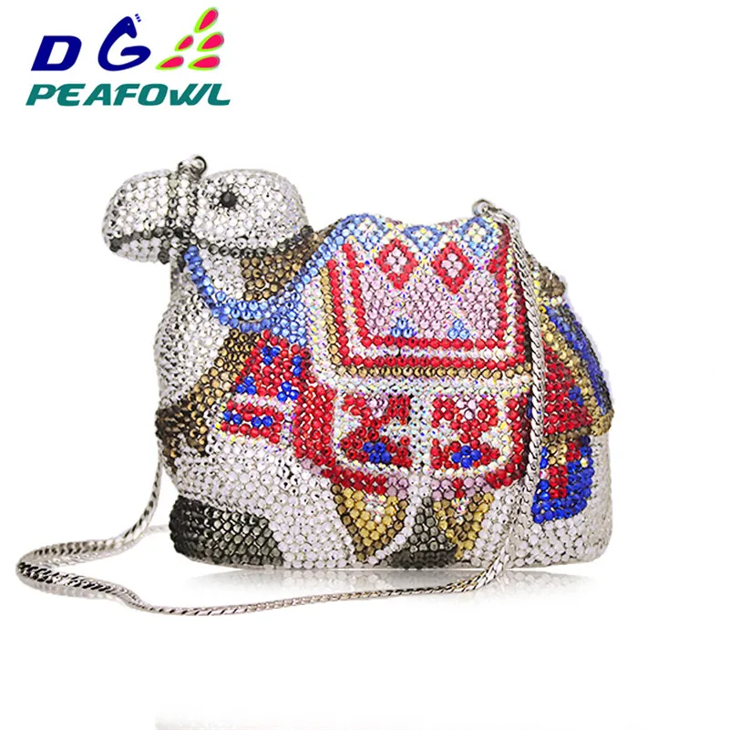 

Famous Brand Women Crystal Camel Evening Bags Bridal Wedding Party Prom Handbags & Purses Metal Mini Box Minaudiere Clutch Bag