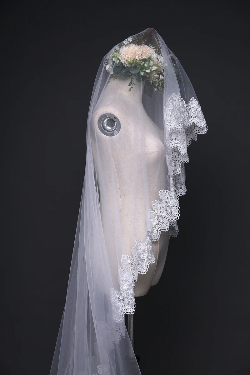 Voile de mariage cathédrale blanc, long bord en dentelle, voile de patients avec peigne, accessoires de mariage, mantille de mariée, 3 m, 2025