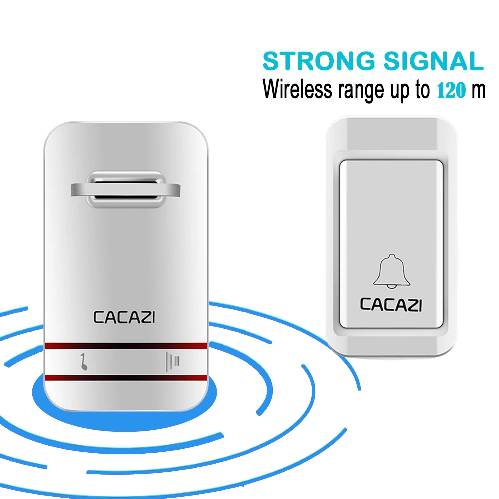 CACAZI Waterproof Wireless Doorbell Self-Powered LED Light No Battery Home Bell US EU UK Plug 38 Ring 1 Button 1 2 3 Receiver