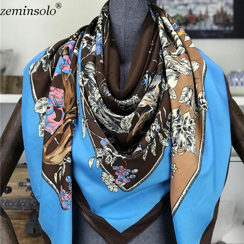 130*130cm Scarves For Women Floral Printed Silk Scarf Large Square Scarves Female Bandana Fashion Hijab Kerchief Shawls