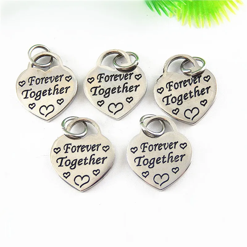 Graceangie Small Heart Shape Forever Together Carved Charms Unique Antique Metal Jewelry Making Finding Pendant 52046