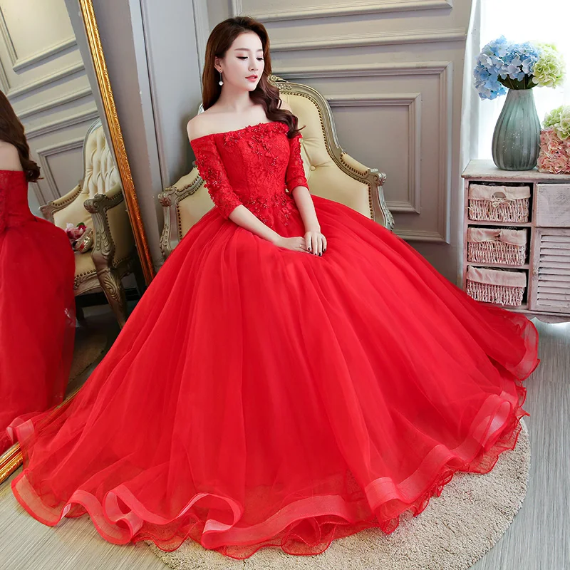 ruthshen Vestidos Debutantes 2023 New Quinceanera Dresses Red Ball Gowns Off The Shoulder Prom Dress Half Sleeves Vestidos Para