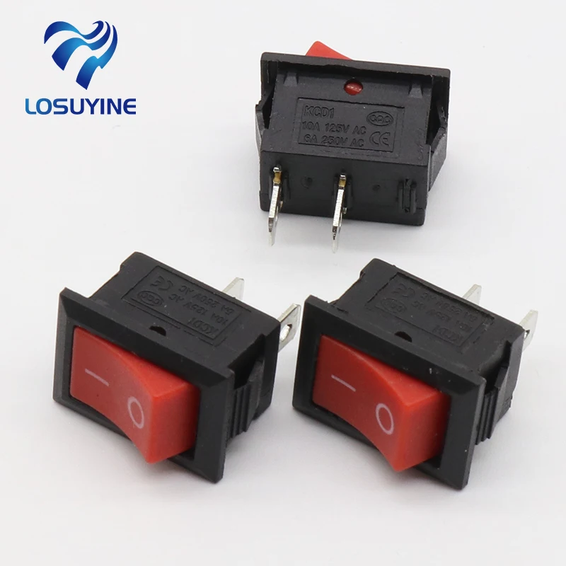 10 sztuk 15*21MM KCD1-101 AC 6A 250V 2 Pin ON/OFF I/O SPST Snap in Mini czerwony przycisk przełącznik kołyskowy łodzi