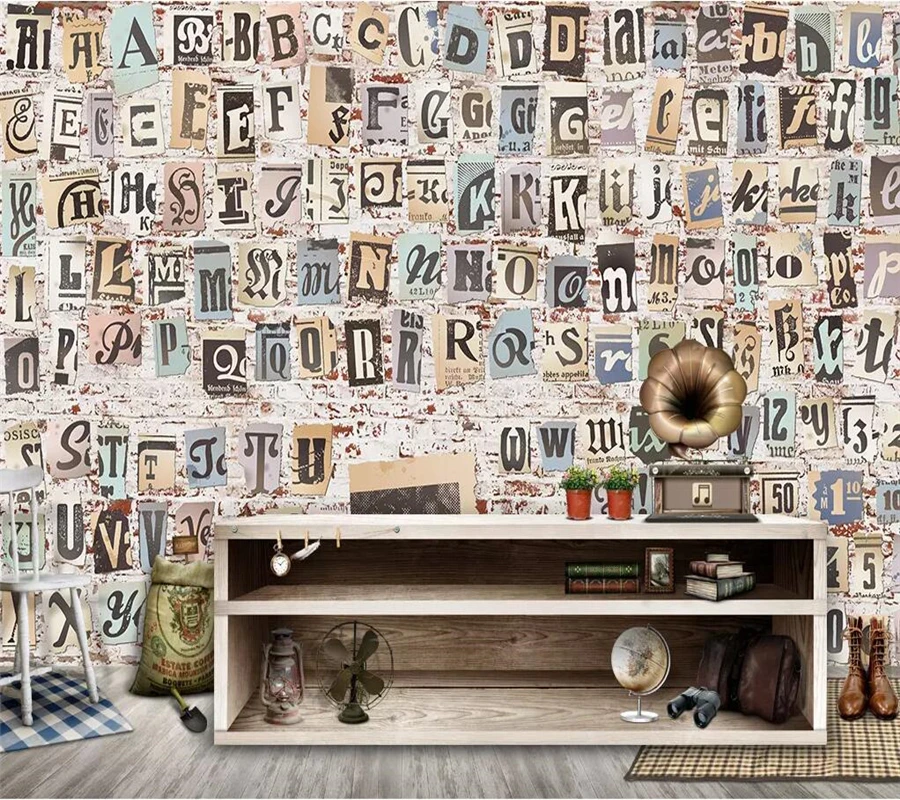 

wellyu papel de parede para quarto Custom wallpaper Old newspaper torn paper english alphabet bar restaurant background wall