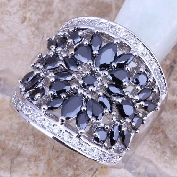 Black Cubic Zirconia White CZ Ring Size 5 / 6 / 7 / 8 / 9 / 10 / 11 / 12 S0179