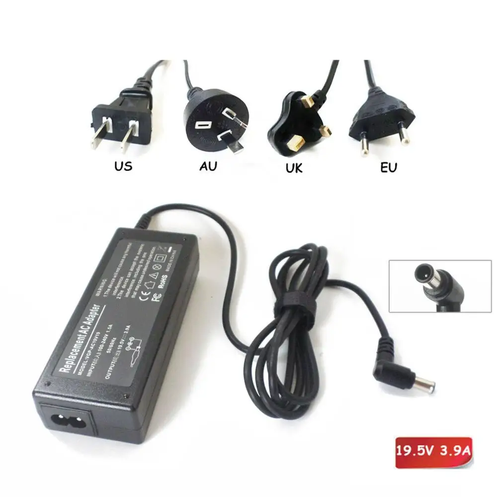 19.5V 3.9A AC Adapter Power Charger Plug For Sony VAIO VGP-AC19V10 VGP-AC19V27 VGN-CR NR NV NW VGN-SZ VGN-S3 CR Laptop