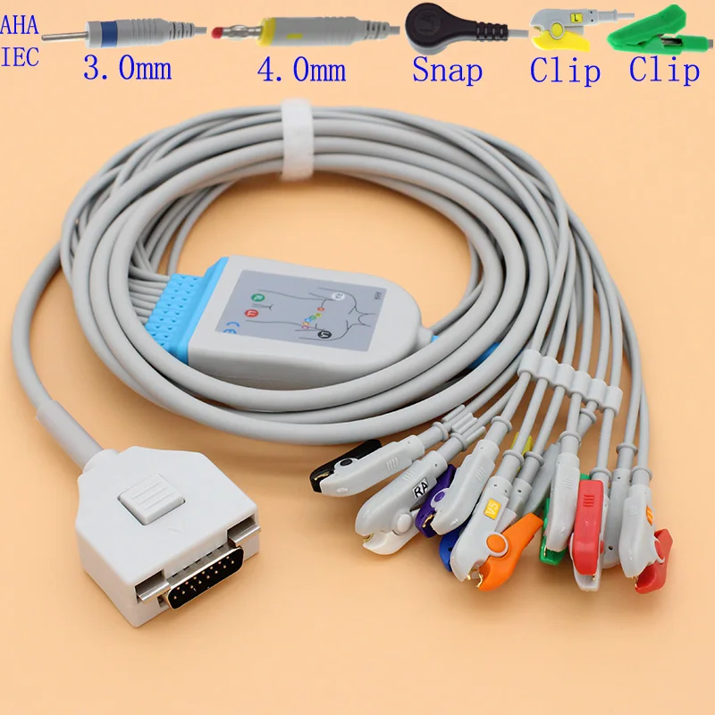 

DB15 pins ECG EKG 10 leads cable and electrode leadwire for ECG Fukuda ME KP-500D and C120 patient monitor,Resistance 20K OHM.