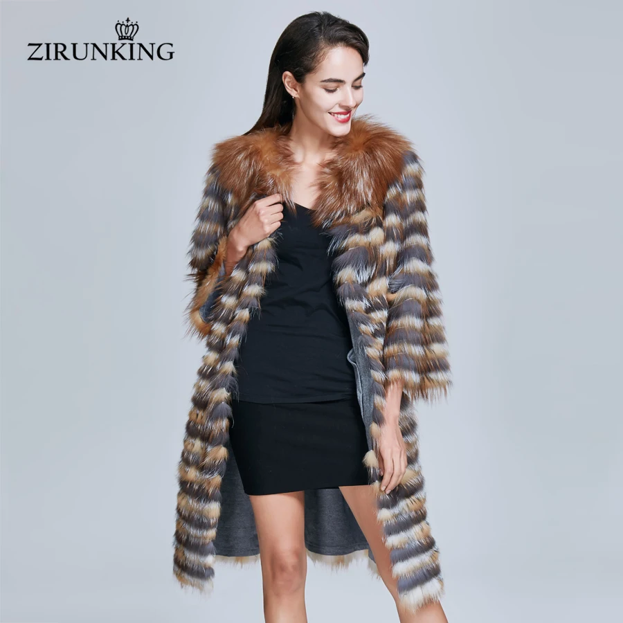 ZIRUNKING 2020 Real Sivler Fox Fur Coa tLuxury Female Natural long Luxury Outwear  Real Fur  Clothes For Autumn ZC1735