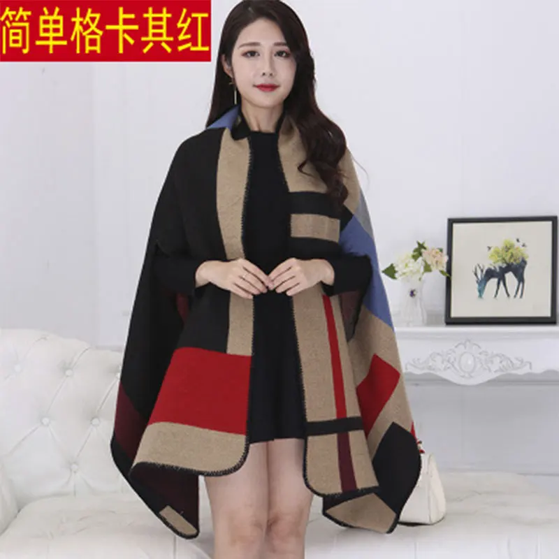 New 2024 Luxury Brand Women Winter Scarf Warmer Shawl Ladies Plaid Blanket Knit Wrap Cashmere Poncho Capes Female Echarpe