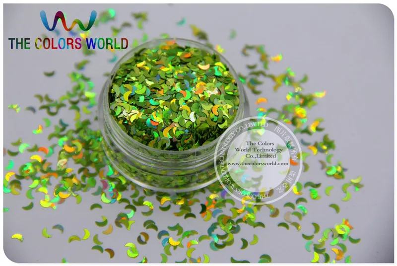 LM-61  Size 3 mm laser holographic Light Green color Glitter paillette Moon shape spangles for Nail Art  DIY supplies1pack=50g